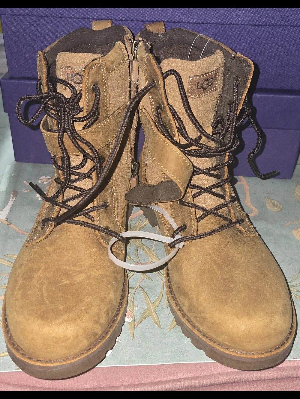UGG Brown Suede Lace-Up Combat Boots